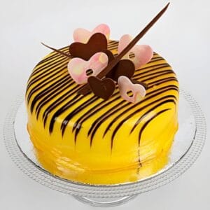 Chocolate Garnished Mango Cake